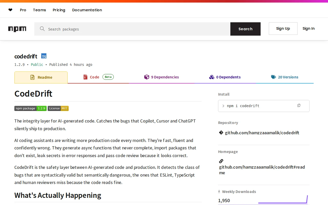 CodeDrift – static analysis for AI-generated code