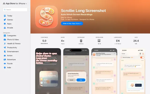 Scrollie – turn iPhone recordings into long screenshots