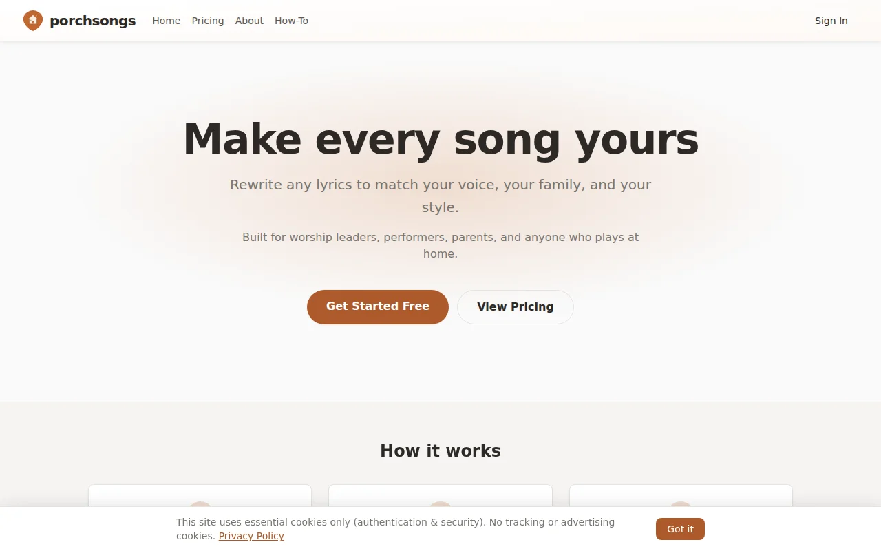 Porchsongs.ai; Rewrite chordcharts/lyrics with AI to make them personal