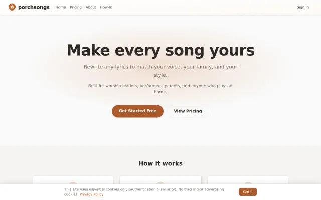 Porchsongs.ai; Rewrite chordcharts/lyrics with AI to make them personal
