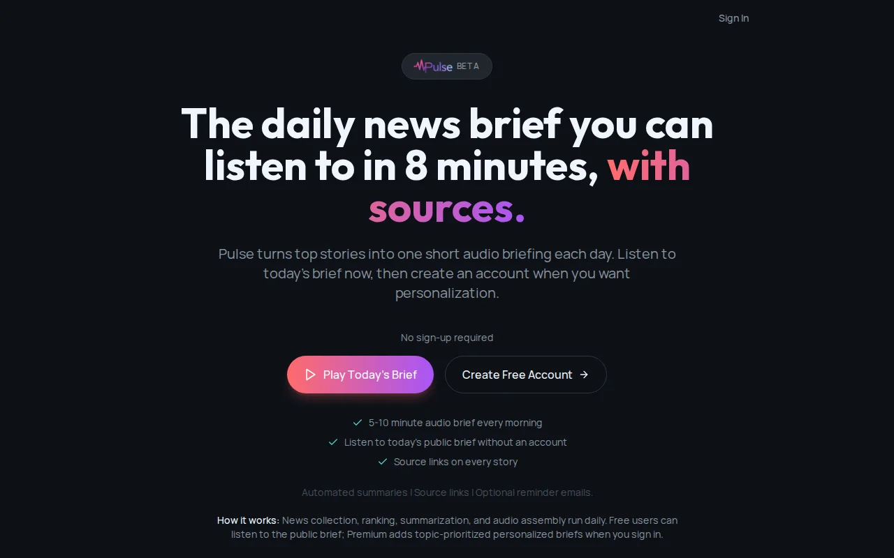 Pulse – personalized daily audio news briefs from topics you choose