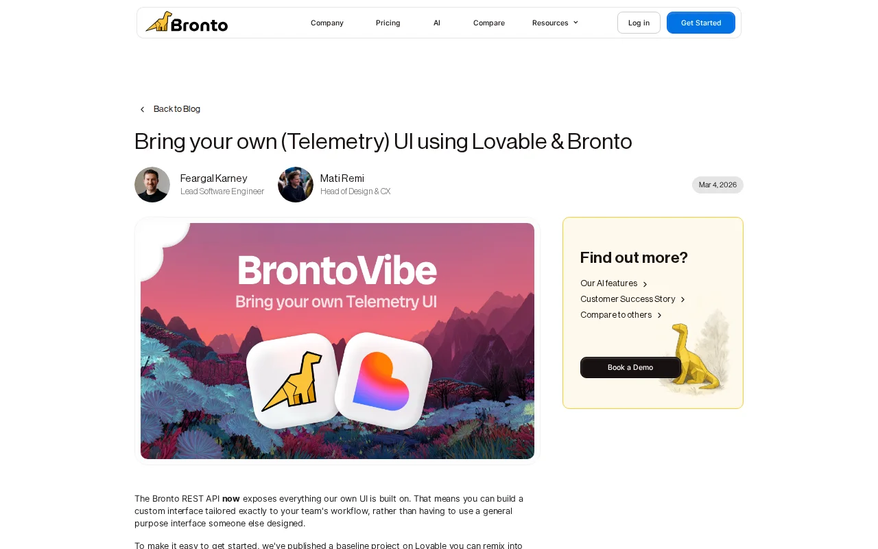 Bring your own UI to telemetry data with Bronto and Lovable
