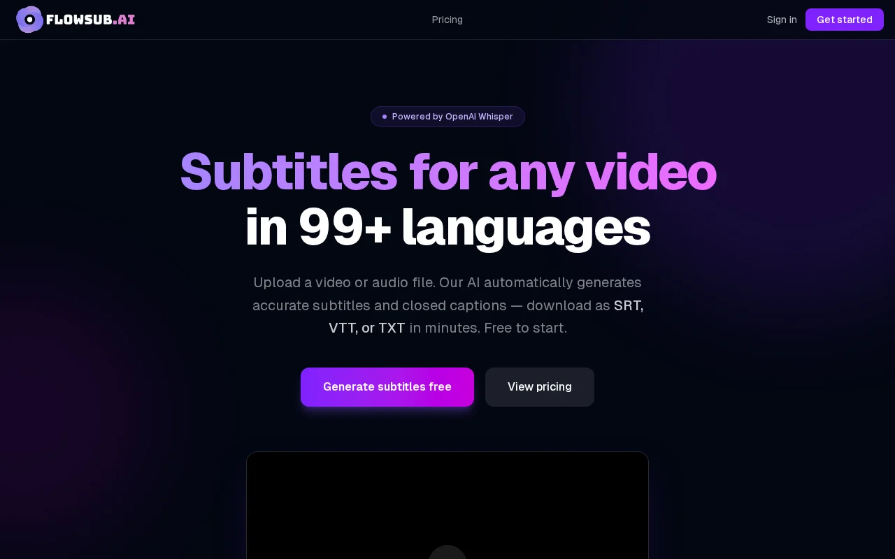 Flowsub.ai Subtitles for any video in 99 languages