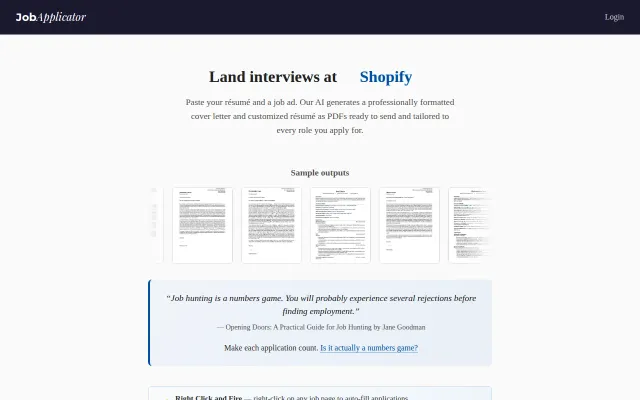 JobApplicator (tailored job applications in minutes)