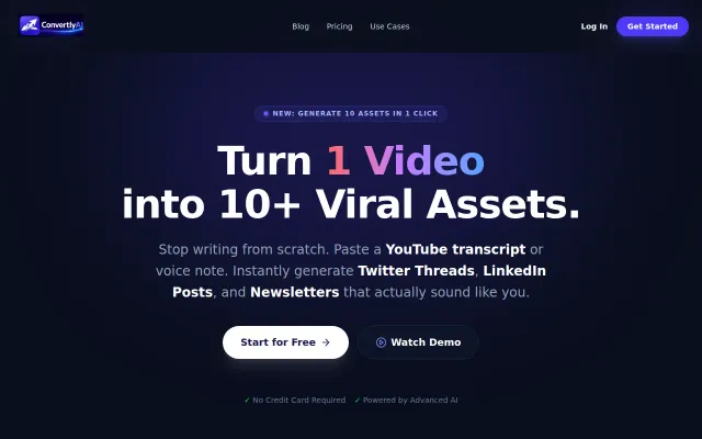 ConvertlyAI – Format raw transcripts into 10 social assets