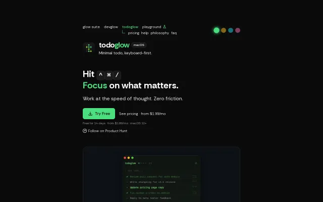 Todoglow – Keyboard-first todo app for macOS with MCP support