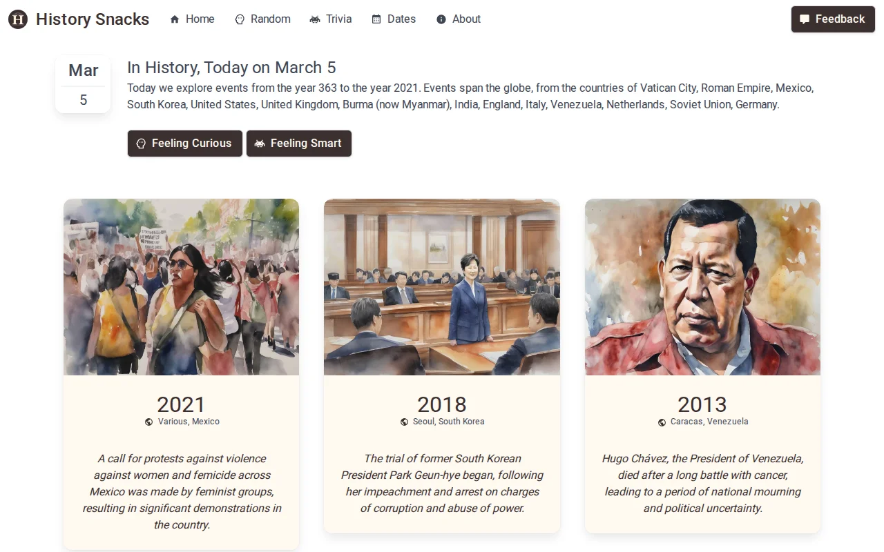 History Snacks – explore 9k historical events by date