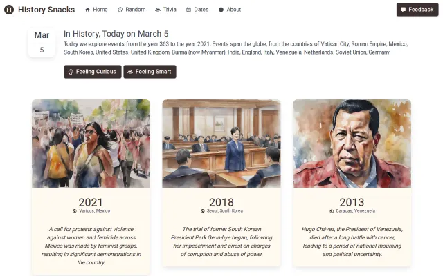 History Snacks – explore 9k historical events by date