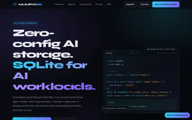 Mumpix – persistent memory for AI agents (works in browser and Node)