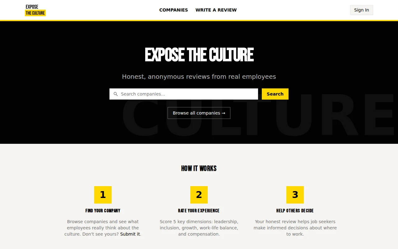Expose The Culture – Anonymous company culture reviews