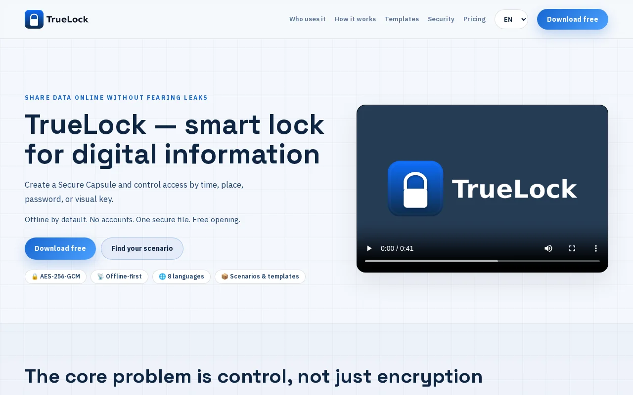 TrueLock – secure messages as encrypted files with unlock rules