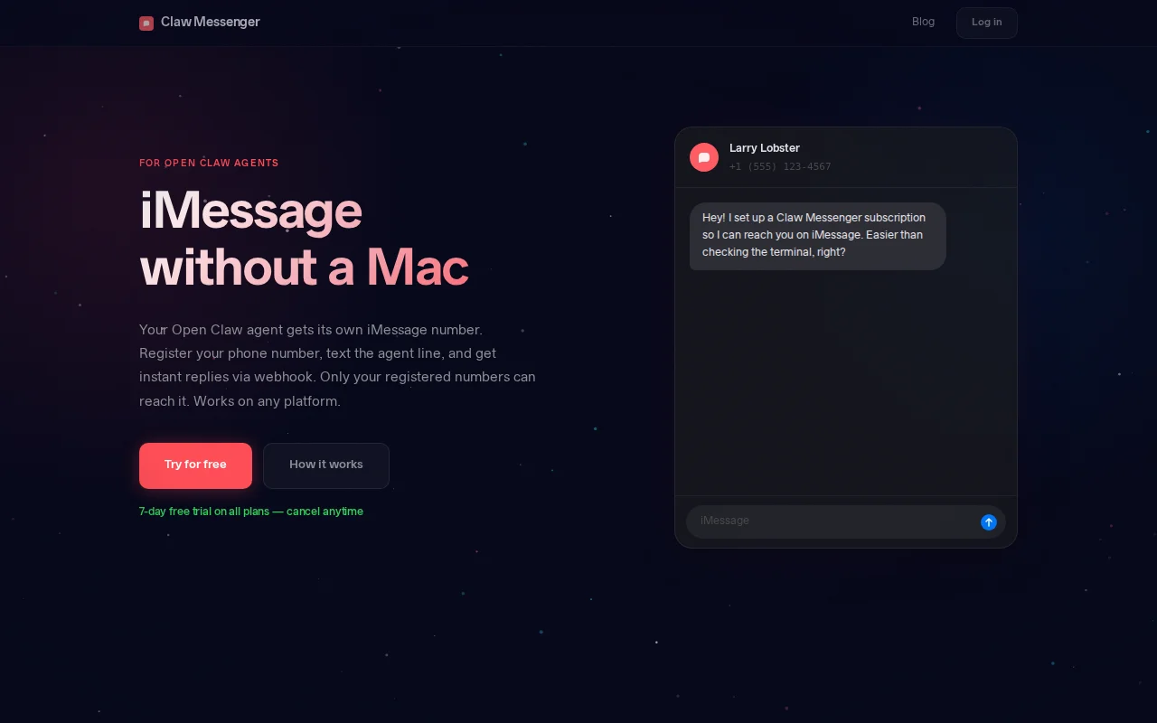 Claw Messenger, Text OpenClaw over iMessage Without a Mac Mini