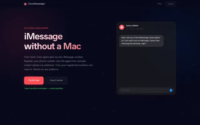 Claw Messenger, Text OpenClaw over iMessage Without a Mac Mini