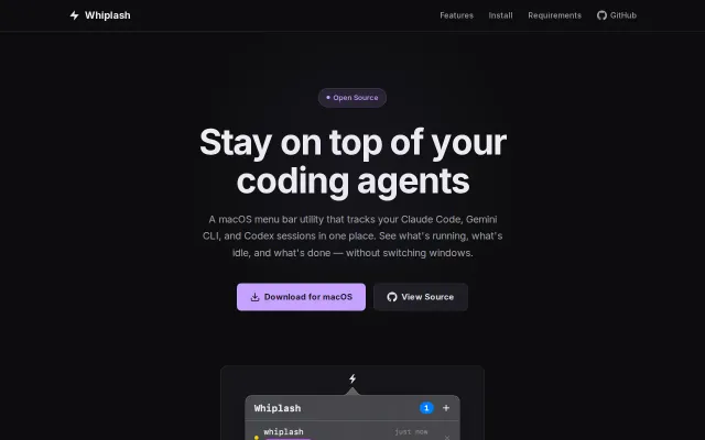 Whiplash – macOS menu bar app to track concurrent CLI agent sessions