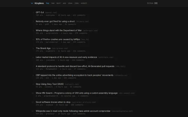 WingNews – Htmx Hacker News Reader