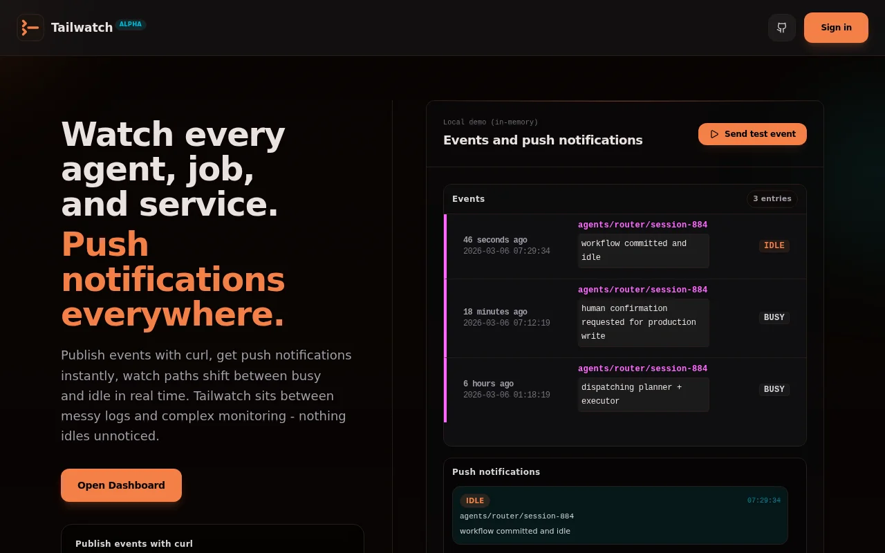 Tailwatch – Hierarchical event monitor with push notifications