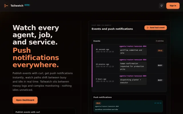 Tailwatch – Hierarchical event monitor with push notifications
