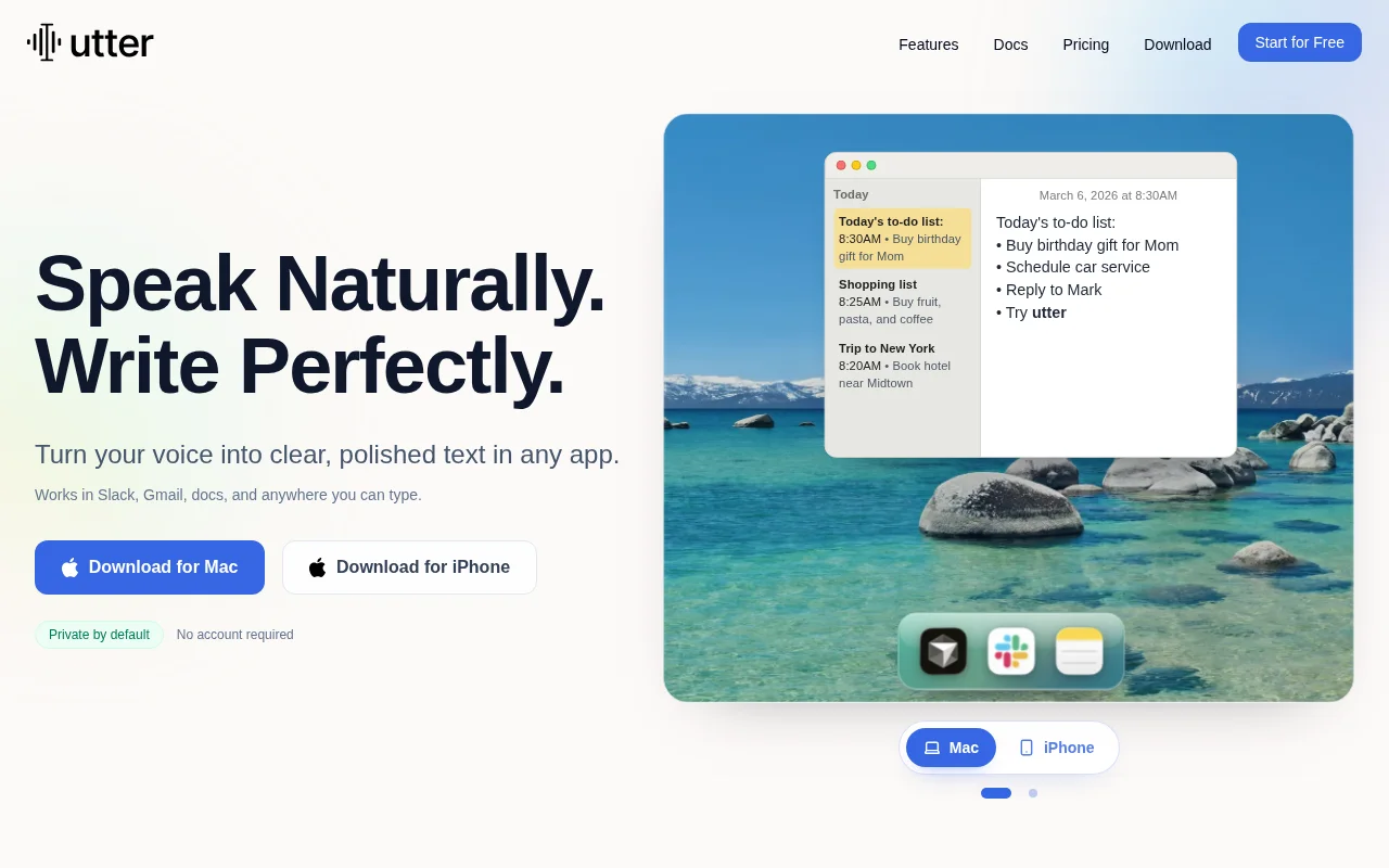 Utter, a free local dictation and meeting notes app for Mac and iPhone