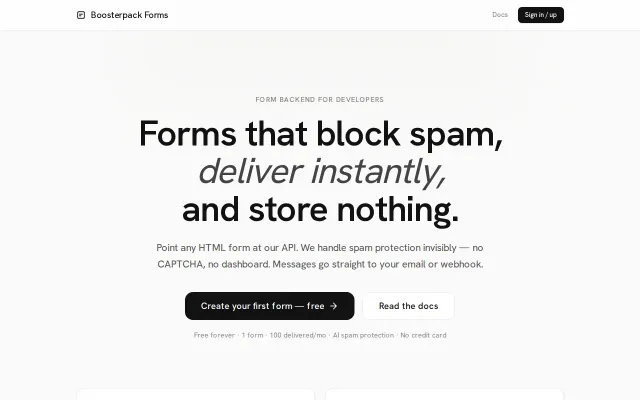 Boosterpack Forms – block spam, deliver instantly, store nothing