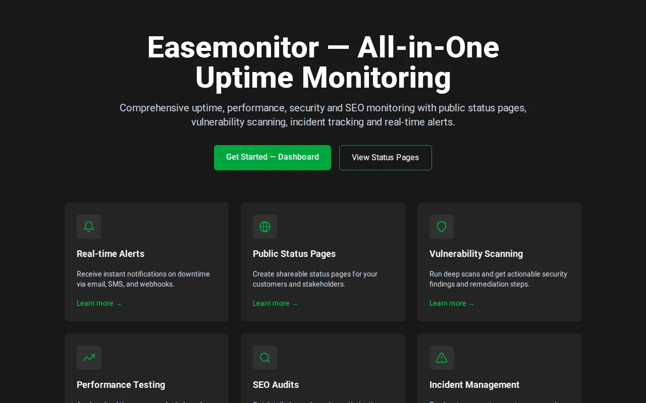 Easemonitor – self‑hosted uptime and performance monitoring