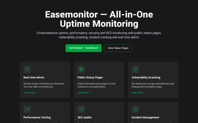 Easemonitor – self‑hosted uptime and performance monitoring