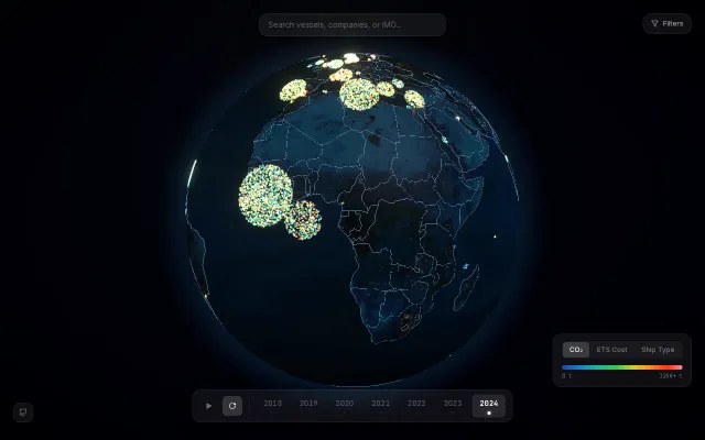 Interactive 3D globe of EU shipping emissions