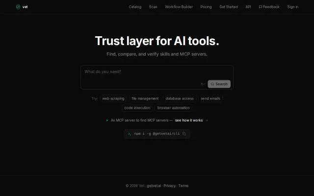 Vet – Security registry for 88K+ MCP servers and AI tools