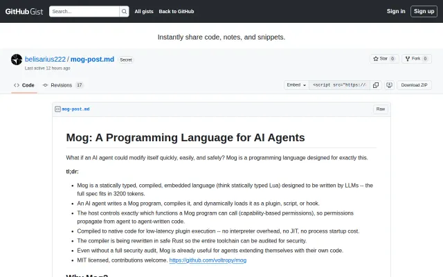 Mog, a programming language for AI agents
