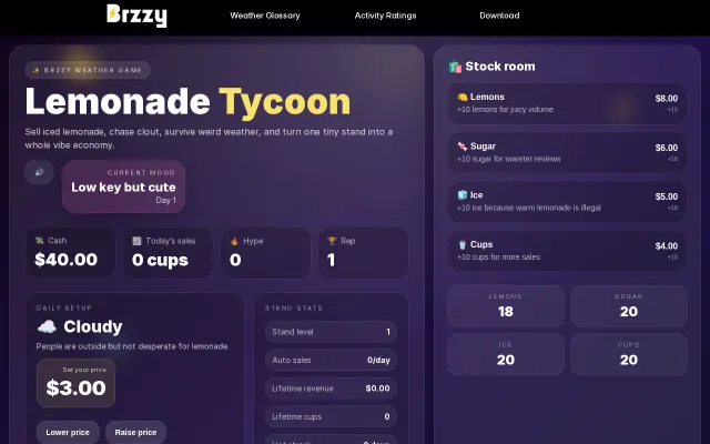 I built a browser-based Lemonade Tycoon game in 20 minutes