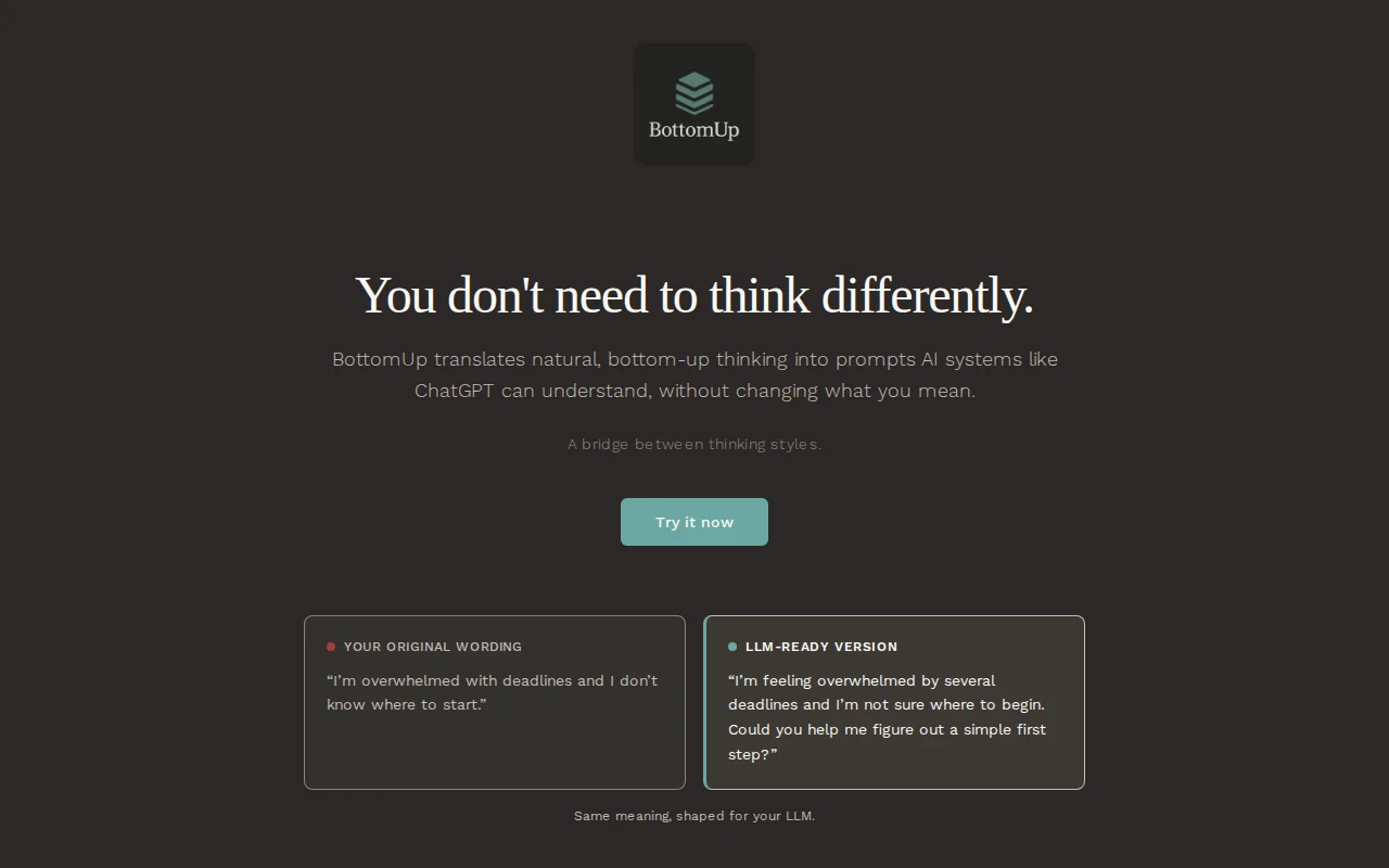 BottomUp- Translate Your Thoughts So AI Can Work For Your Neurotype