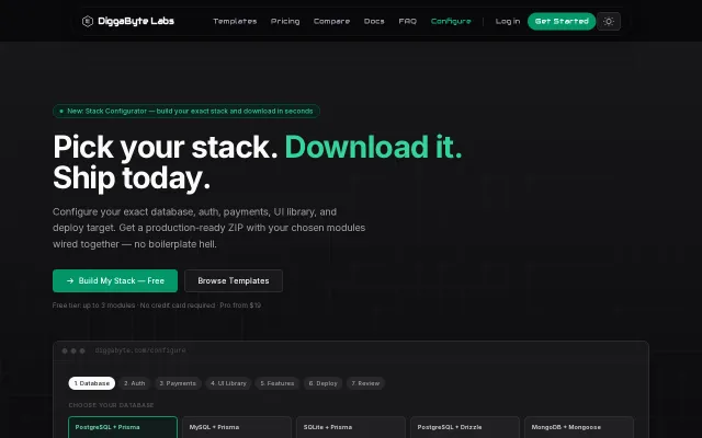 DiggaByte Labs – pick your stack, download production-ready SaaS code