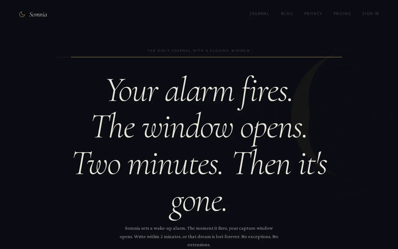 Somnia – a dream journal that locks 2 minutes after your alarm fires