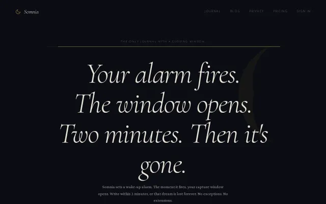 Somnia – a dream journal that locks 2 minutes after your alarm fires