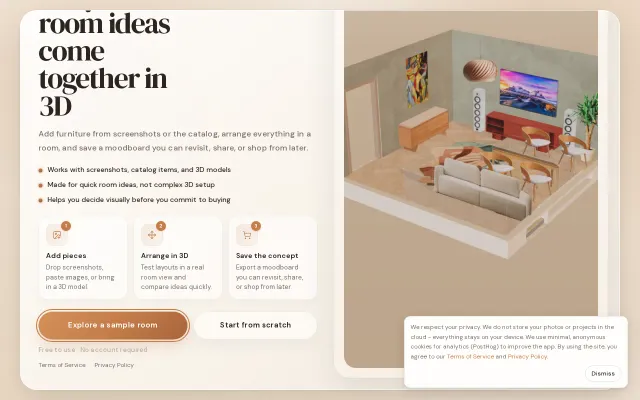 Diorooma – 3D room moodboard using screenshots from any furniture store