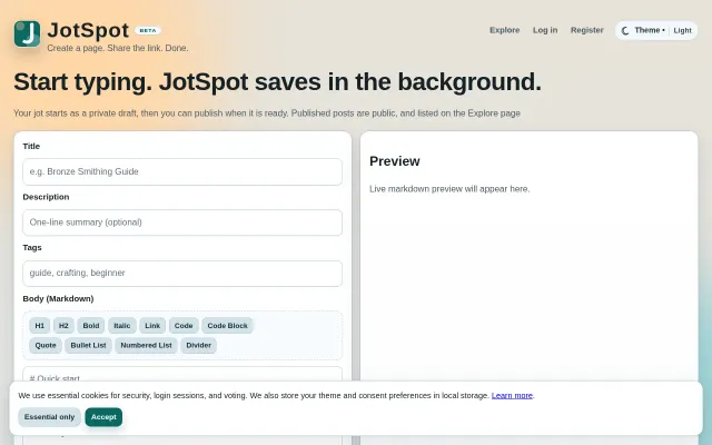 JotSpot – a super fast Markdown note tool with instant shareable pages