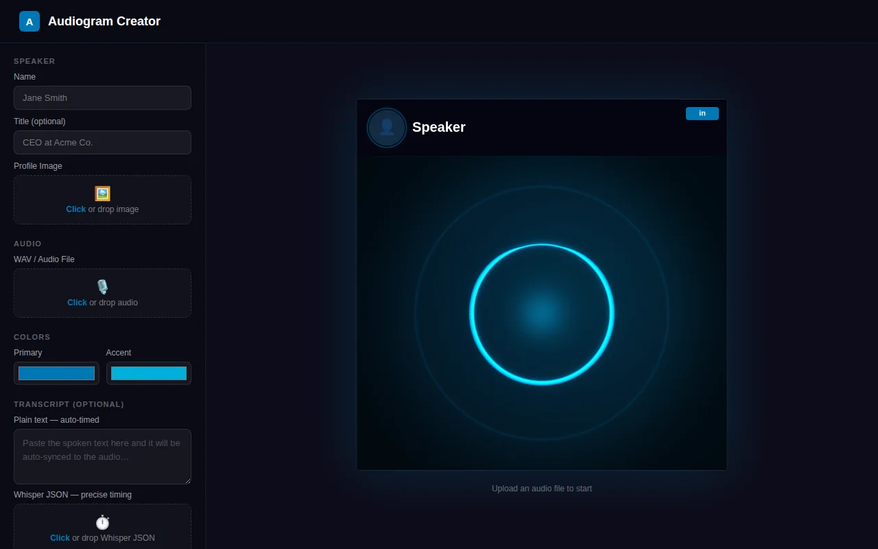 Turn an audio recording into a LinkedIn video – no signup, no server