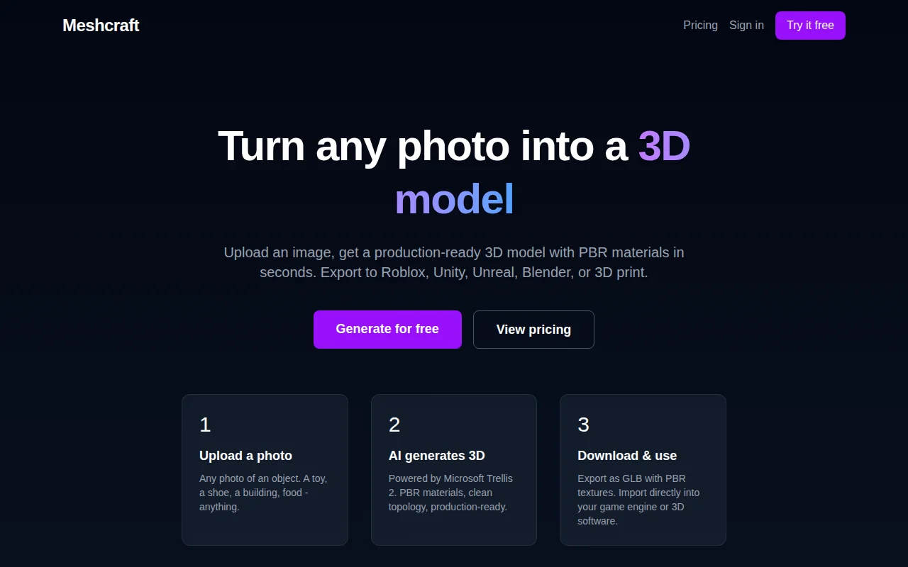 Meshcraft – Text-to-3D and image-to-3D with selectable AI engines