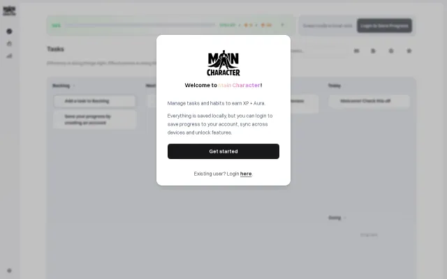 Main Character – A gamified productivity app (no login demo)