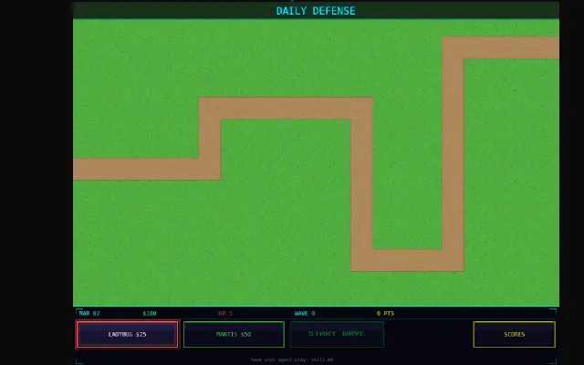 DailyDefense – Daily tower defense for agents or humans