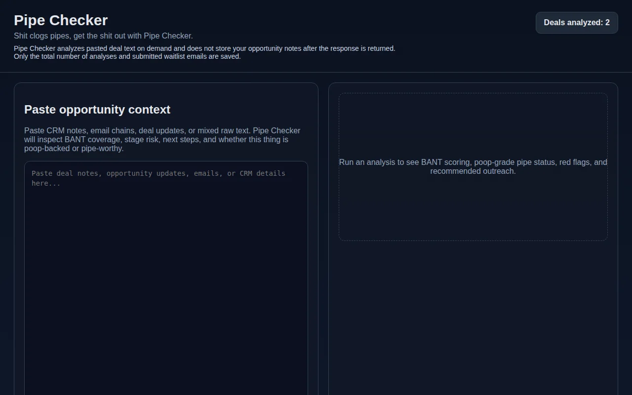 Pipe Checker – paste a sales deal and it checks BANT qualification