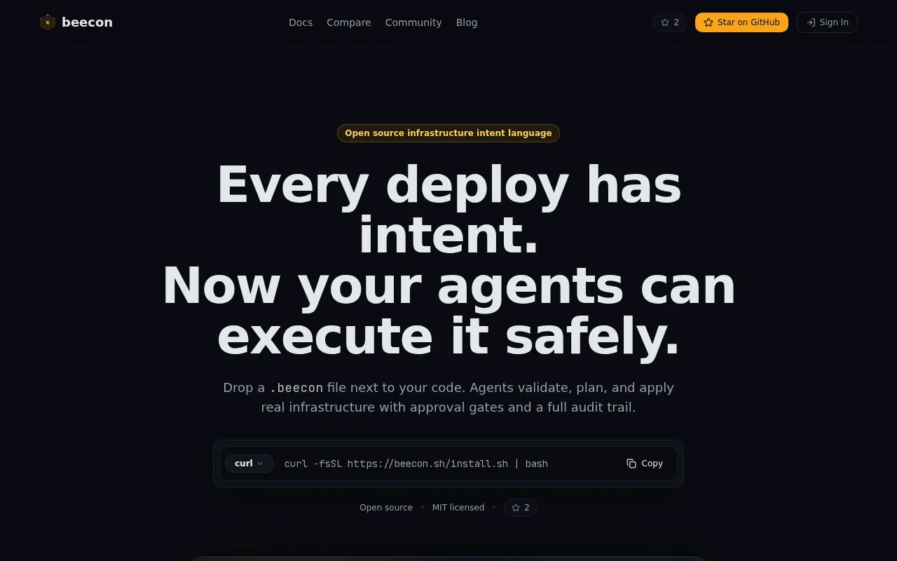 Beecon Infrastructure as Intent, open source IaC built for AI agents