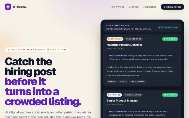 HireSignal – discover tech hiring signals from social posts (waitlist)