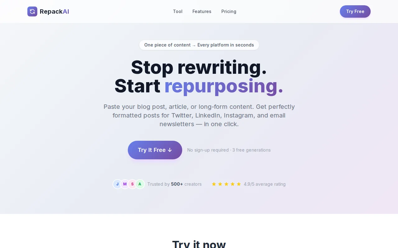 RepackAI – Turn long-form content into platform-native social posts