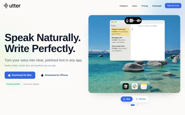 Utter, a local-first dictation app for Mac and iPhone
