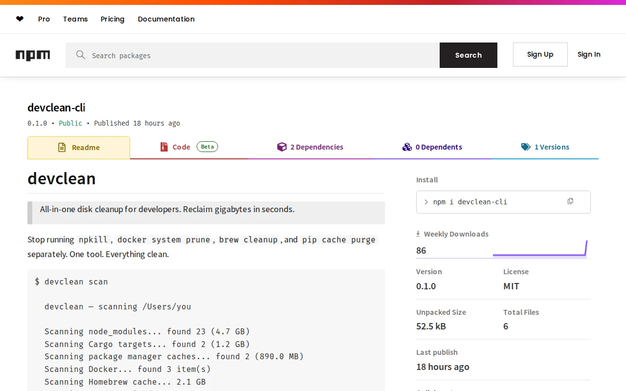 Devclean – All-in-one disk cleanup CLI for developers