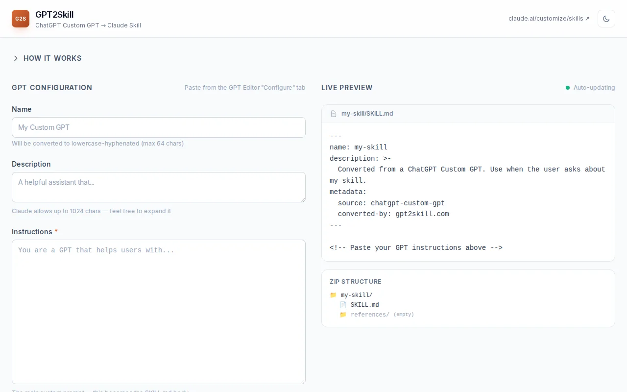 GPT2Skill – Convert ChatGPT Custom GPTs to Claude Skills