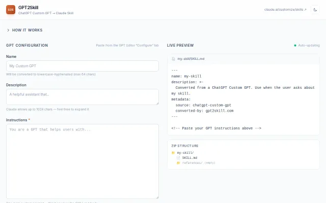 GPT2Skill – Convert ChatGPT Custom GPTs to Claude Skills