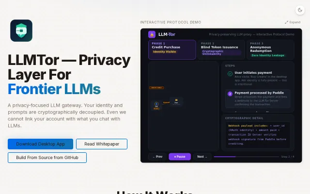 LLMTor – Access Public LLMs anonymously using blind signatures and Tor
