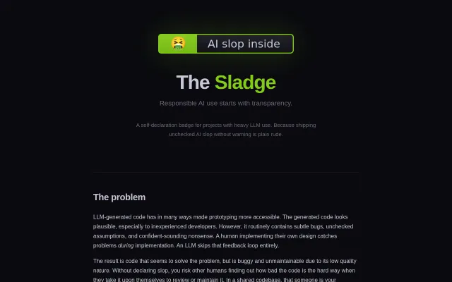 Sladge.net – The AI Slop Self-Declaration Badge