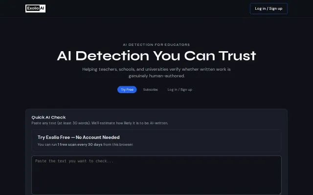 Exolio AI – Free AI text detector for anyone (30-day free trial)